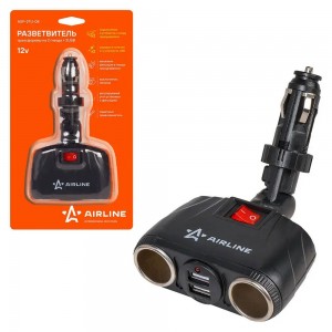 Разветвитель прикуривателя 2-х гнездовой 12V 2USB AIRLINE ASP-2TU-08 AIRLINE