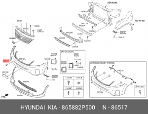 Заглушка KIA Sorento (12-) крюка буксировочного бампера переднего OE 865882P500 HYUNDAI KIA