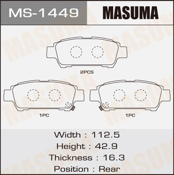 колодки дисковые з.!\ Toyota Previa/Avensis Verso 2.4i/2.0i/2.0D4-D 00> MS1449 MASUMA