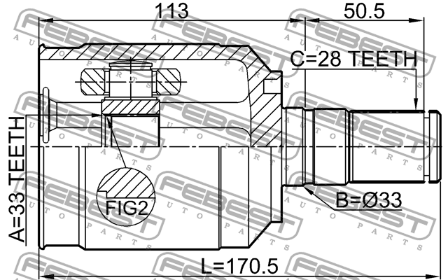 ШРУС ВНУТРЕННИЙ ЛЕВЫЙ 33X33X28 подходит для HYUNDAI SANTA FE 12 (DM) 2012-2015 2 2211-XM12LH FEBEST