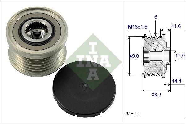 Шкив генератора BMW E46, E90, E60 1.6i-3.0i 535012710 535 0127 10 INA