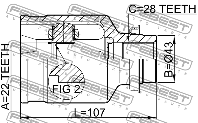 ШРУС внутр правый KIA SPECTRA/SHUMA II 00-03, CARENS II 02 2002-2006 2211-SPARH 2211-SPARH FEBEST