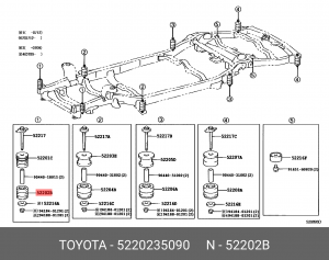 подушка рамы!\ Toyota Land Cruiser PRADO 120 GRJ12/KDJ12/RZJ12/TRJ12 02-09 52202-35090 TOYOTA