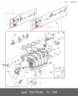 OPEL ASTRA J (2010>) К-кт уплотн. колец топливной форсунки 2 шт 55579266 GENERAL MOTORS