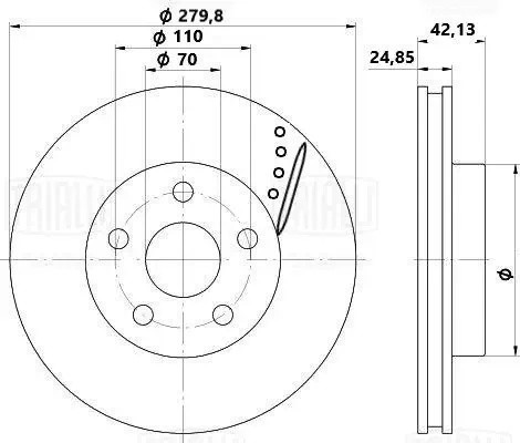 Диск торм. Opel Astra H (04-) перед. d=280, 5 отв. перф., слотир. (DF 2973s) PRO DF 2973S TRIALLI