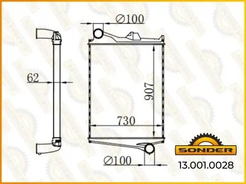 Интеркулер Volvo FM-7/9/12 907*730*63 290 250-480HP ( без рамки) (Nissens 97006) 130010028 SONDER