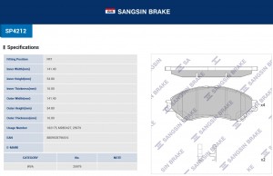 Колодки передние SUZUKI VITARA 2015- SP4212 SP4212 SANGSIN