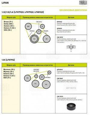 Ролик привод. ремня Lifan X60 (11-) 1.8i (только ролик натяж.) (CM 3010) CM 3010 TRIALLI