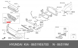 Рамка HYUNDAI Sonata (17-) крепления знака номерного OE 86519E6700 HYUNDAI KIA