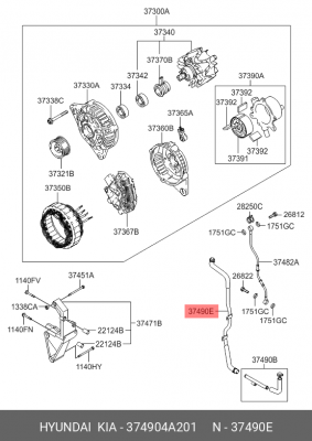 Шланг HYUNDAI Porter генератора масляный OE 374904A201 HYUNDAI KIA
