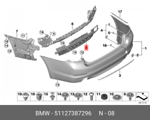 Элемент усиления заднего бампера Нж BMW 51 12 7 387 296 BMW