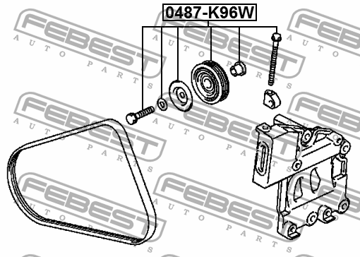 Ролик натяжной ремня кондиц с крепл MITSUBISHI PAJERO IV/MONTERO 2006- 0487-K96W 0487-K96W FEBEST