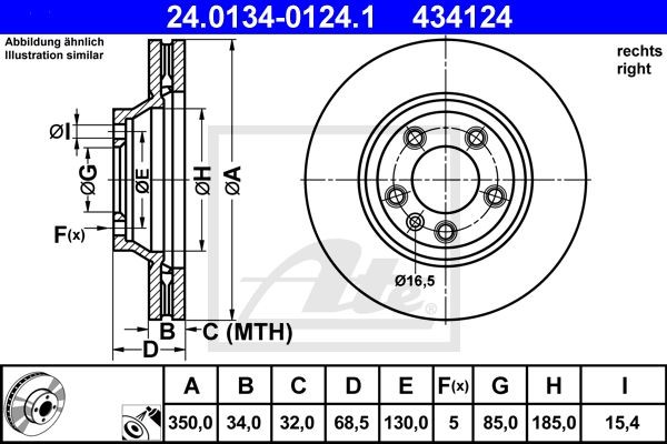 Диск тормозной AUDI Q7 (06-12) передний правый ATE 24.0134-0124.1 ATE