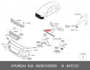 РЕШЕТКА ДЕКОРАТИВНАЯ ПЕРЕДНЕГО БАМПЕРА 86561H5000 HYUNDAI