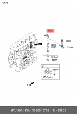 Форсунка HYUNDAI HD65,78,County (10-) дв.D4DD ЕВРО-3 топливная OE 3380045701 HYUNDAI KIA