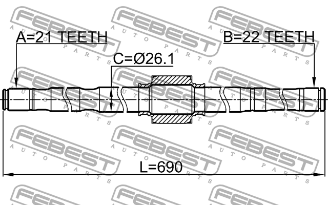 полуось правая! 21x689x22\ Nissan Micra C+C III 1.6i 06> 0212-E11RH FEBEST