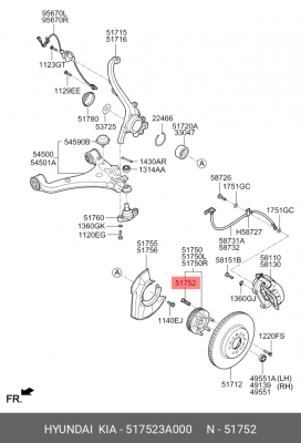 Шпилька колеса HYUNDAI Elantra (06-) KIA Ceed (06-) OE 517523A000 HYUNDAI KIA