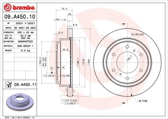 Диск тормозной Brembo Painted Disc 09.A450.11 09.A450.11 BREMBO