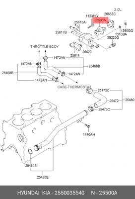 Термостат HYUNDAI Santa Fe (06-) (2.7),Sonata RUS (04-) (2.7),Trajet (00-07) (2. 2550035540 HYUNDAI KIA