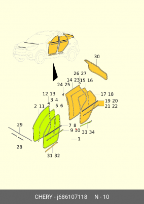 УПЛОТНИТЕЛЬ СТЕКЛА НАРУЖНИЙ ПЕРЕДНЕЙ ПРАВОЙ ДВЕРИ CHERY J686107118 CHERY