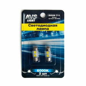 к-т ламп! светодиодных SV039 T11, белый (SV8.5) 2SMD 5050, 28 мм, блистер 2шт\ A07046S AVS
