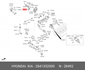Прокладка HYUNDAI HD65,78,БОГДАН дв.D4GA входной трубки клапана контроля выхлопн 2841352000 HYUNDAI KIA