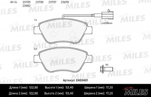 Колодки тормозные передние (с датчиком + болты) (Смесь Low-Metallic) FIAT ALBEA/ E400401 MILES