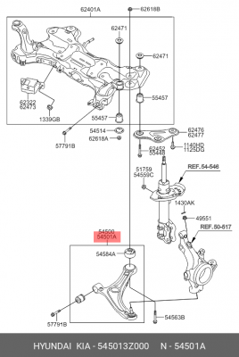 Рычаг подвески HYUNDAI i40 (11-) передней нижний правый OE 545013Z000 HYUNDAI KIA