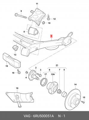 балка заднего моста!\ Skoda Rapid 13-18, VW Polo 11> 6RU 500 051 A VAG