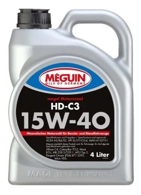 6478 Meguin Мин. мот.масло Megol Motorenoel HD-C3 15W-40 CF/CG-4/SL A3/B4/E2 (4л 6478 MEGUIN