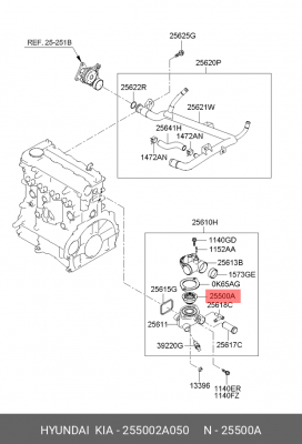Термостат KIA Ceed (06-),Soul (08-) (1.7 TCI) OE 255002A050 HYUNDAI KIA