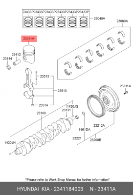 Поршень ДВС СТД. UNIVERSE (D6СА) (пр-ль HANKOOK) 2341184003 HYUNDAI KIA