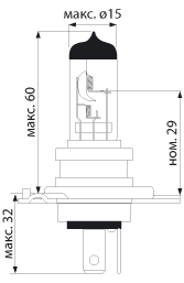 Лампа 12V H4 60/55W P43t (+30%) 12604P DIALUCH