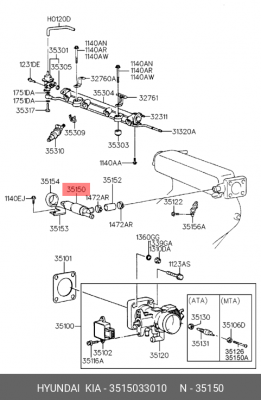 Клапан регулировки холостого хода 3515033010 HYUNDAI KIA