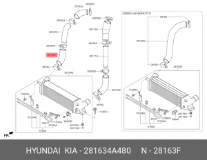 Патрубок интеркулера HYUNDAI Starex H-1 (07-) OE 281634A480 HYUNDAI KIA