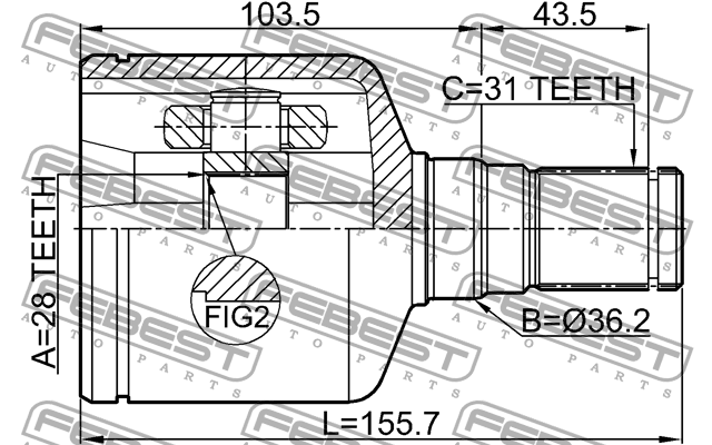 ШРУС ВНУТРЕННИЙ ЛЕВЫЙ 28X36.2X31 подходит для FORD MONDEO CA2 2007-2014 [EU] 211 2111-AWF21LH FEBEST