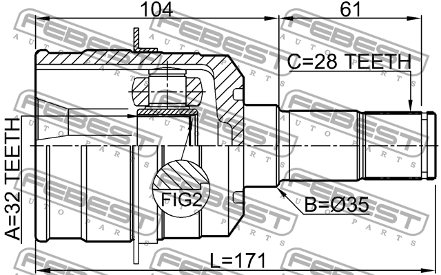 ШРУС внутренний левый 32X35X28 MAZDA 5 CW 2010- 0511-CWATLH 0511-CWATLH FEBEST