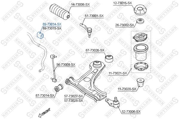 втулка стабилизатора переднего!\ Daewoo Lacetti Sedan/Hatchback 04> 89-73014-SX STELLOX