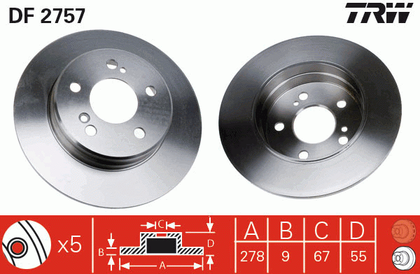 Диск тормозной задний MERCEDES W202, W203, W210 DF2757 DF2757 TRW