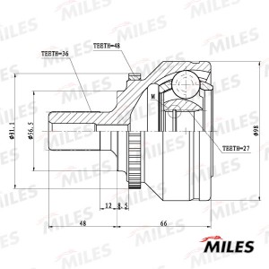ШРУС наружный VOLVO C70/S60/S70/S80/V70 2.0-2.5 97-06 (с ABS) (GKN 303526) GA205 GA20507 MILES