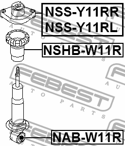 Опора амортизатора задн правая NISSAN AVENIR W11 1998.08-2005.09 [JP] NSS-Y11RR NSS-Y11RR FEBEST
