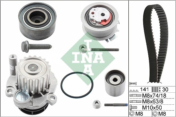 Комплект ГРМ VW AUDI SKODA (04-) (2.0 TDI) с насосом водяным INA 530 0405 30 INA