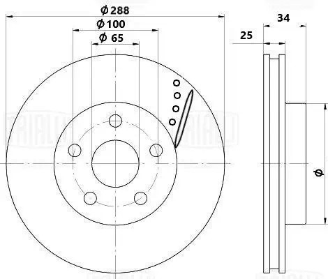 Диск торм. VW Polo Sedan (RUS) (10-) ZC перед. d=288 перф., слотир. (DF 2037s) P DF 2037S TRIALLI