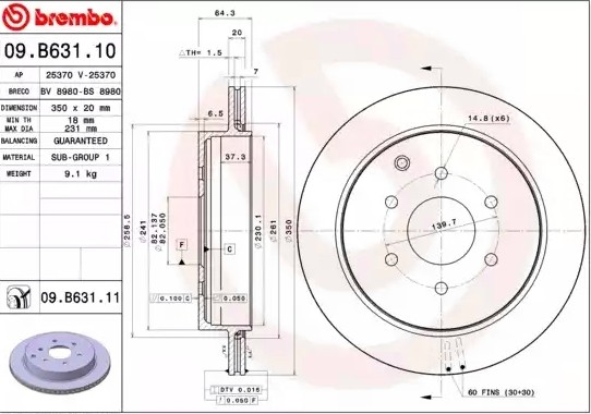 Диск тормозной NISSAN Patrol (10-) задний (1шт.) BREMBO 09.B631.11 BREMBO