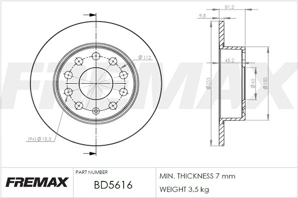 диск тормозной задний!\ Audi A3, Skoda Octavia, VW Golf 1.4-2.0i/TDi 00> BD5616 FREMAX