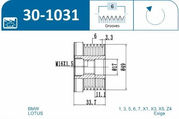 шкив генер.\ BMW E46/81/87/90 1.6i-3.0i 30-1031 IJS GROUP
