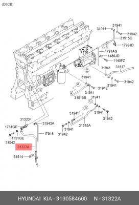 Трубка топливная обратка Hyundai Universe 3130584600 HYUNDAI KIA