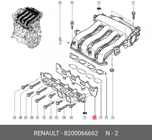 прокладка коллектора впускного!\ Renault Laguna/Megane 1.4/1.6 16V K4J/K4M 99> 8200066662 RENAULT