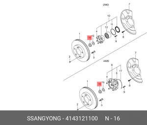 Гайка М24х1.5 SSANGYONG Kyron (05-),Actyon (06-),Rexton (06-) ступицы передней O 4143121100 SSANG YONG