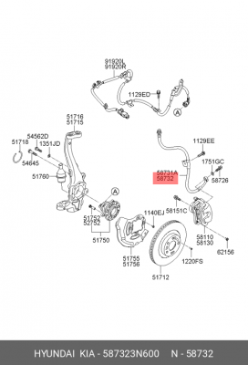 Шланг тормозной HYUNDAI Equus (08-) передний правый OE 587323N600 HYUNDAI KIA